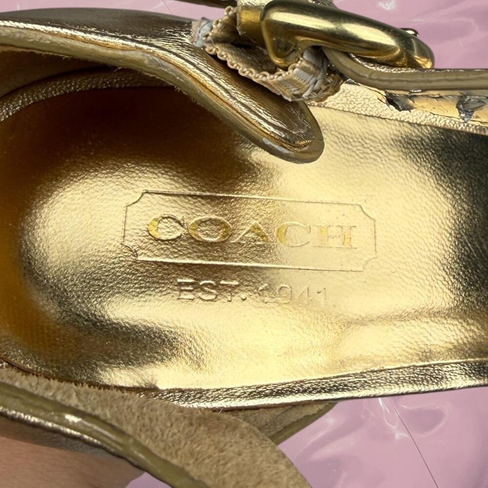 Y2K Whimsy Coach gold wedge strappy sandals - Picture 5 of 8
